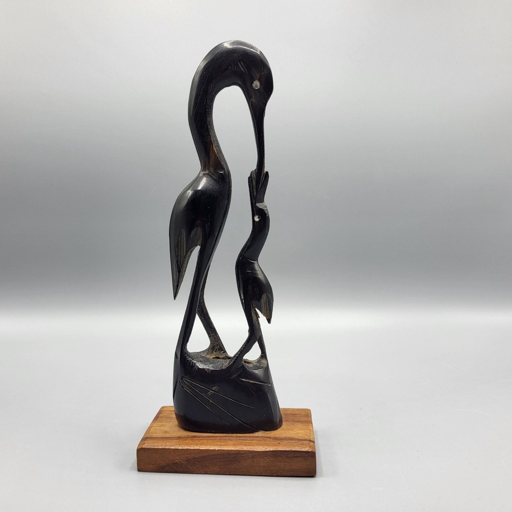 Vintage Oriental Birds Hand Carved from Horn Sculpture On Base Shelf Decor 8.5"